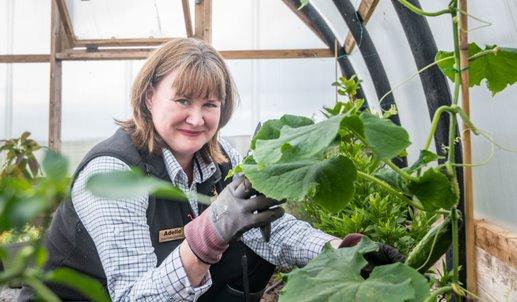 Adelle in Polytunnel smiling